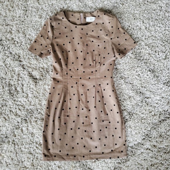 Unlisted Dresses & Skirts - Everything Must Go! Tan Black Polka Dot Stretch Cap Sleeve Dress Sz S